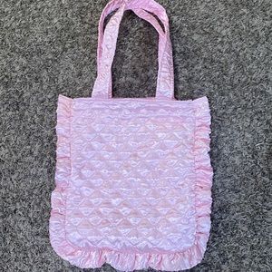 pink satin quilted tote